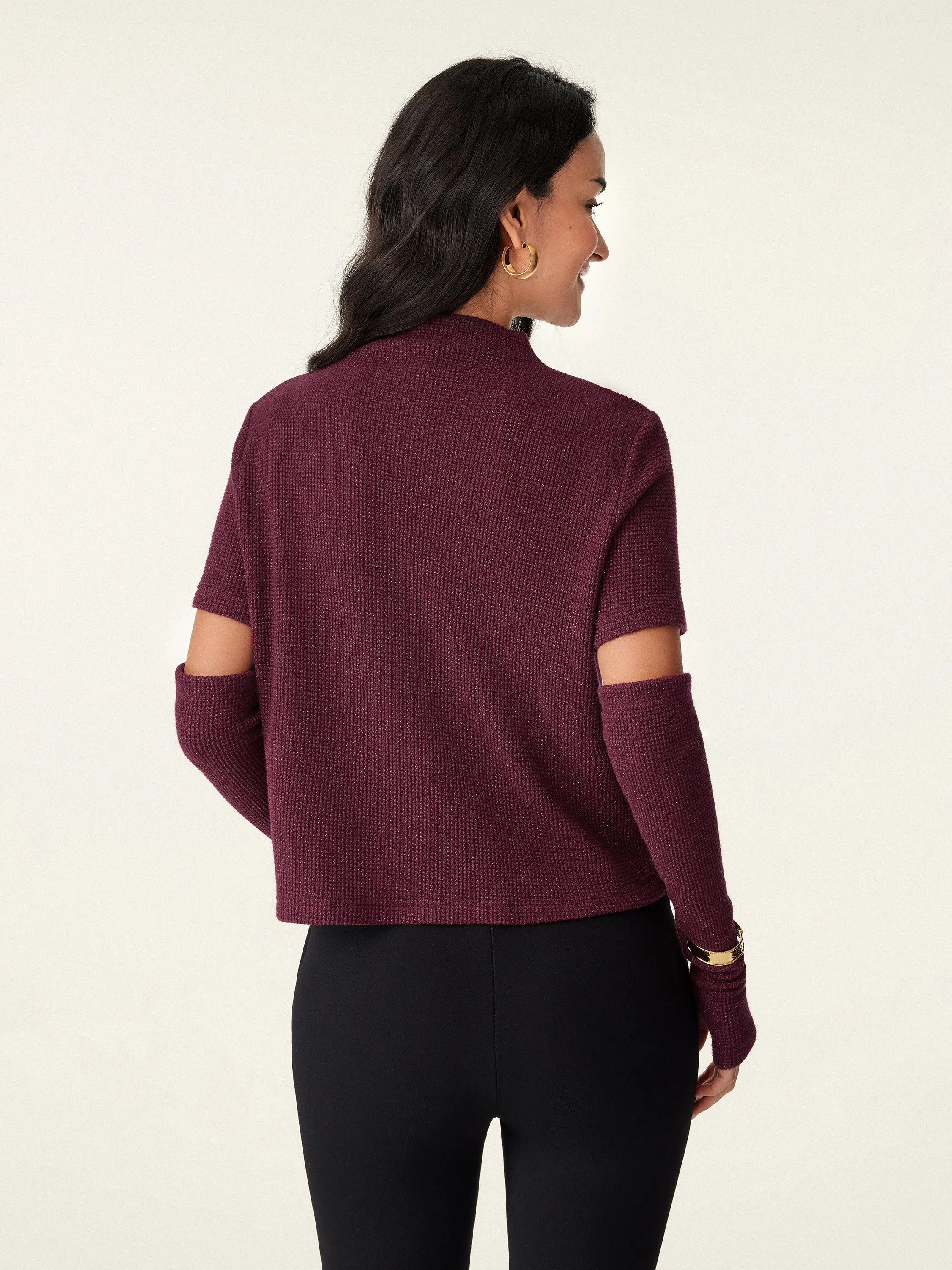 2Pcs Set Tinsel-Infused Knit Top & Asymmetrical Hem Midi Fishtail Skirt