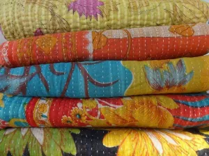 5 Pieces Mix Lot Whole Sale Tribal Kantha Quilts Vintage Cotton Bed Cover Throw Old Assorted Patches Made Rally