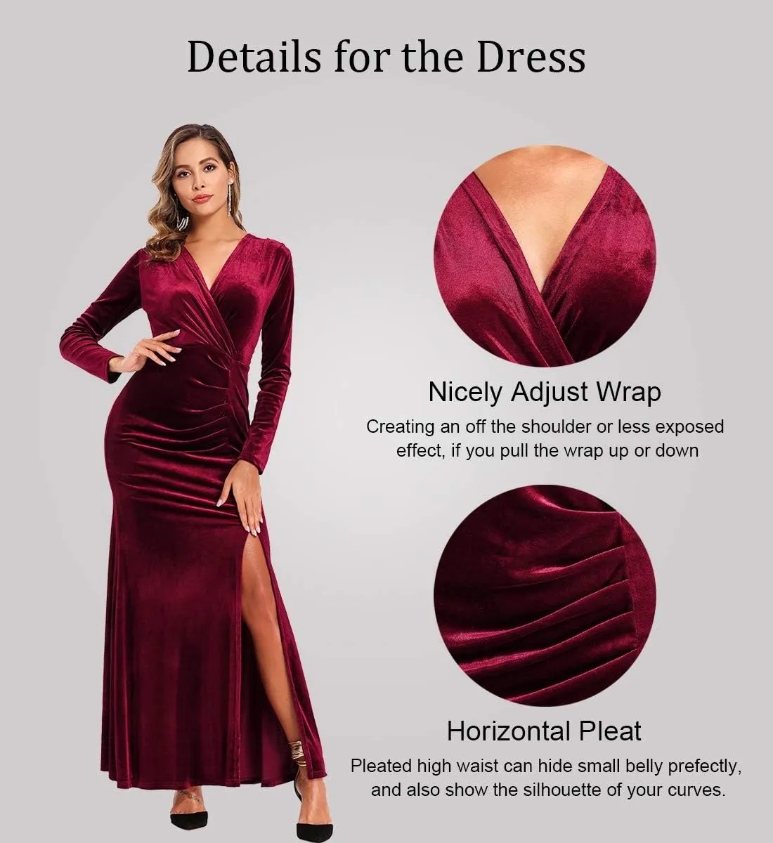 Ababalaya Long Sleeve Wrap Velvet Long Formal Dresses Cocktail Dress