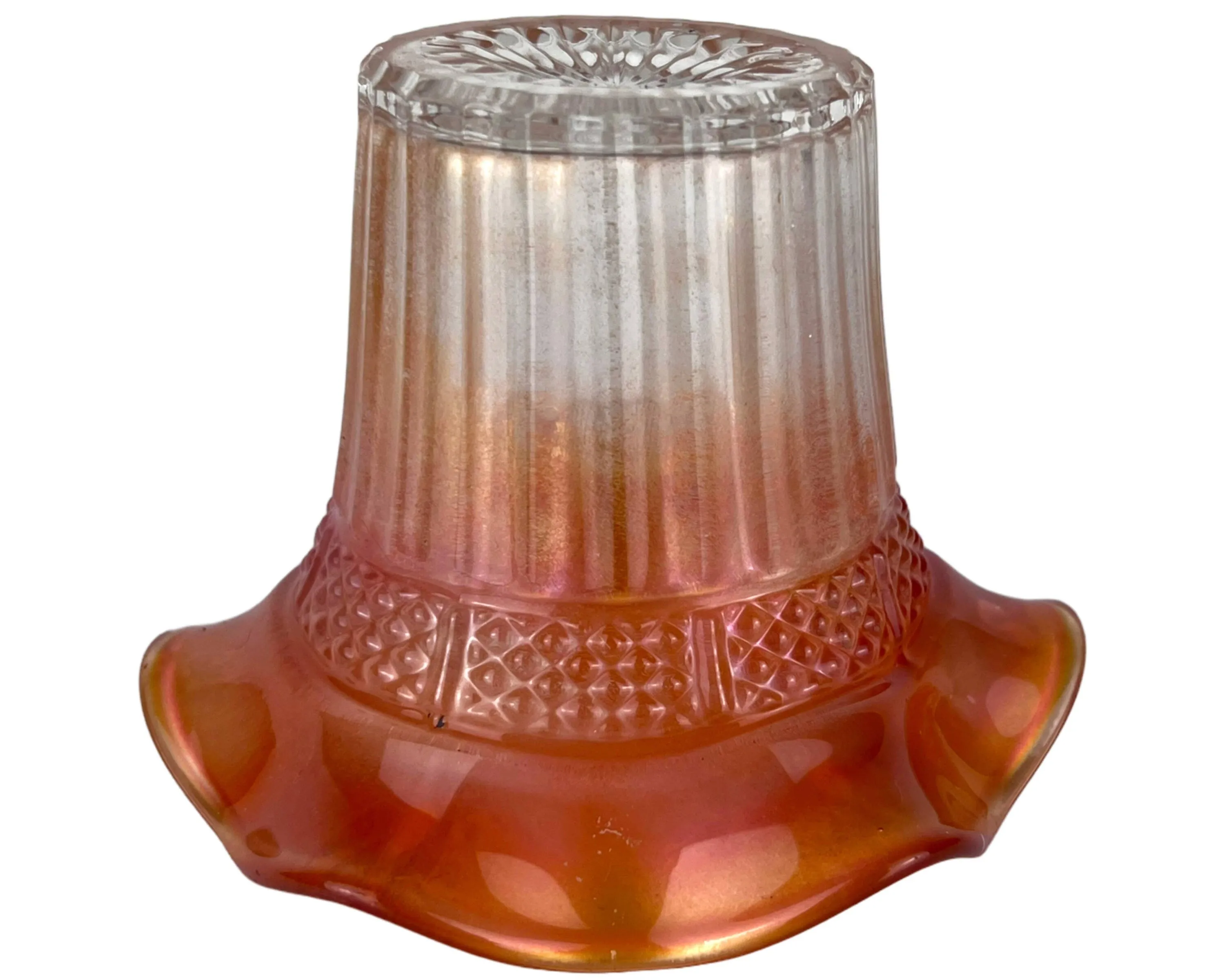 Antique Northwood Carnival Glass Lustre Flute Short Hat Vase Marigold