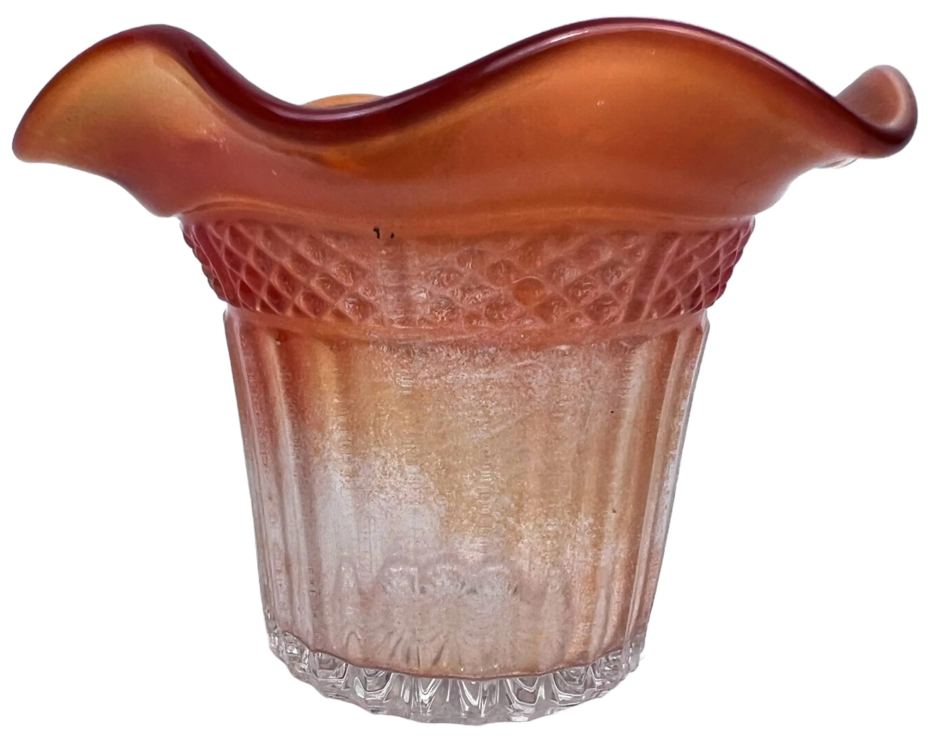 Antique Northwood Carnival Glass Lustre Flute Short Hat Vase Marigold