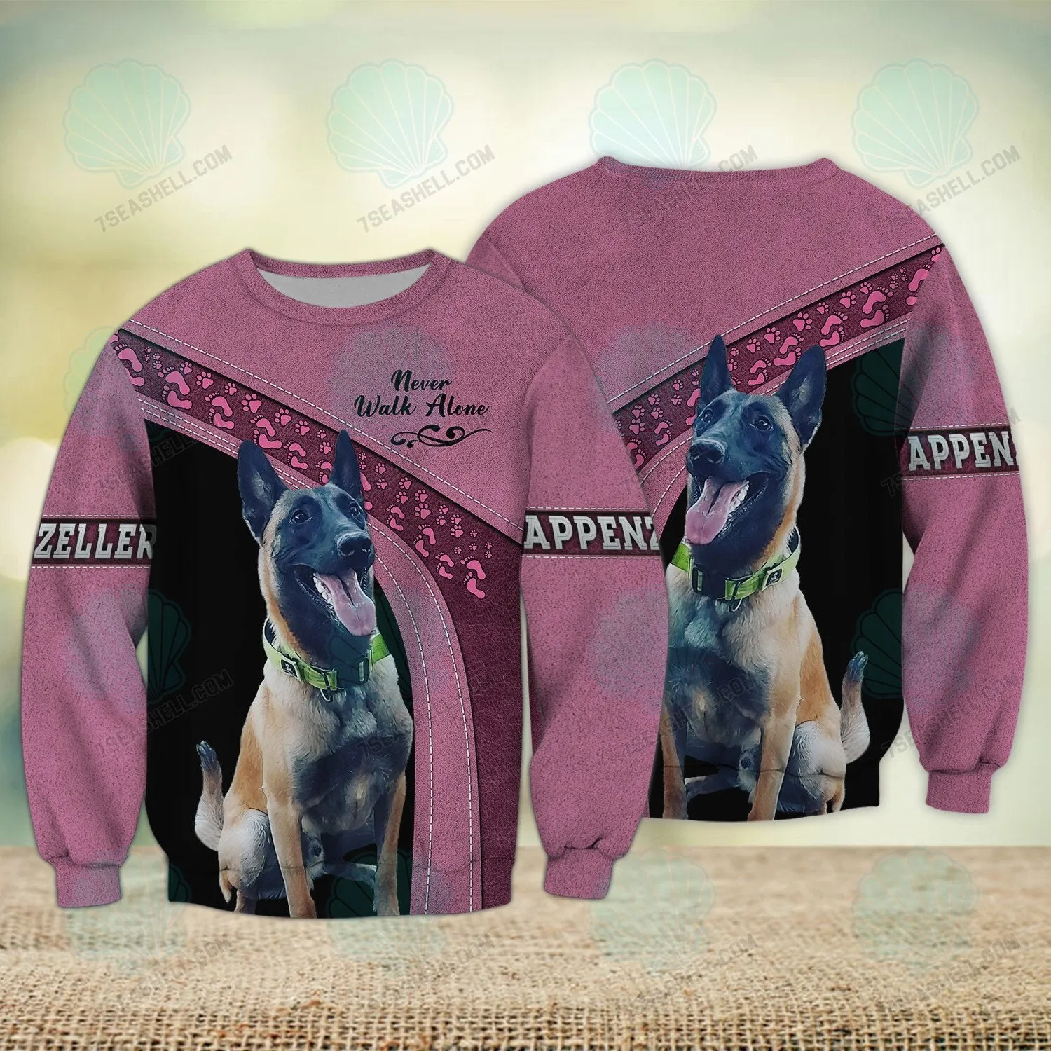 Belgian Malinois Love Black and Pink Never Walk Alone 3D Full Print Christmas Sweatshirt Shirts