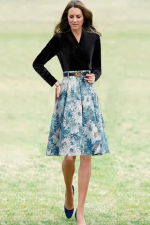 Celebrity Inspired Floral Velvet Long Sleeves Fashion Dress