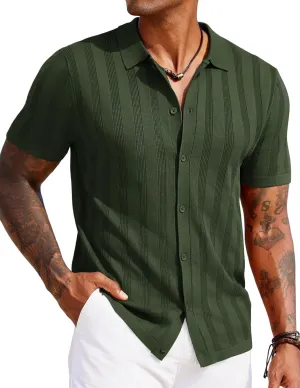 COOFANDY Men's Knit Polo Shirt Vintage Button Down Shirt Short Sleeve Hawaiian Shirt 2025 Summer Fashion Beach Shirts