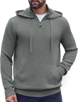 COOFANDY Mens Knitted Hoodie Sweater Long Sleeve Turtleneck Quarter Zip Pullover Sweaters with Pocket
