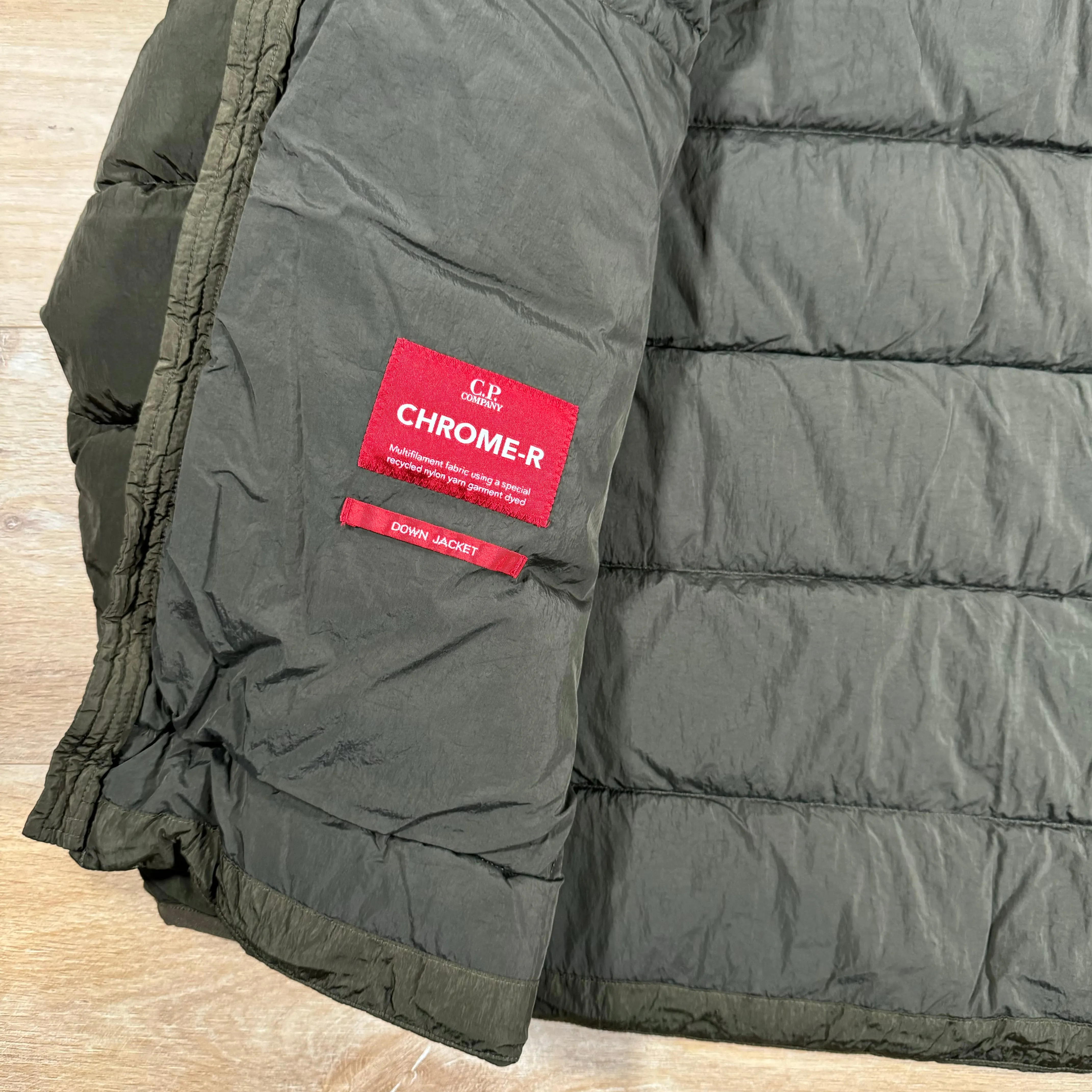 C.P. Company Chrome-R Goggle Down Jacket in Ivy Green