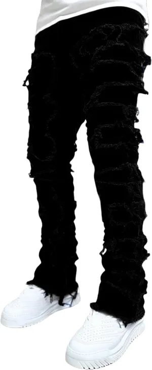 FantasyGears Mens Stacked Ripped Jeans Y2k Distressed Denim Pants Skinny Slim Fit Stretch Biker Jeans