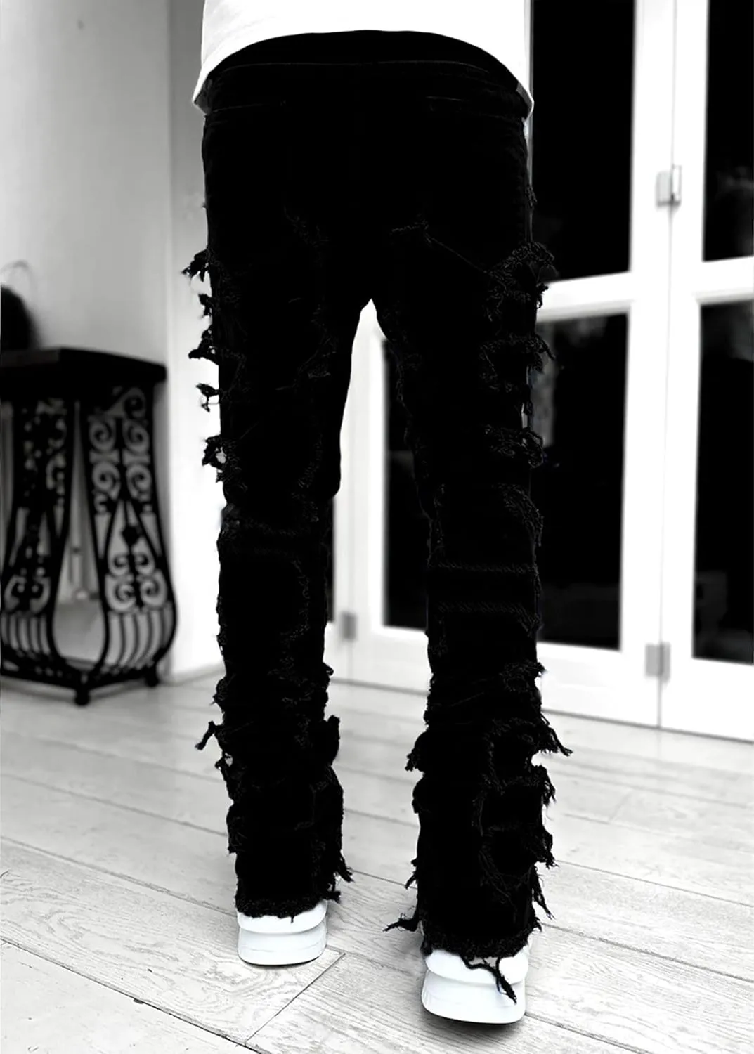 FantasyGears Mens Stacked Ripped Jeans Y2k Distressed Denim Pants Skinny Slim Fit Stretch Biker Jeans