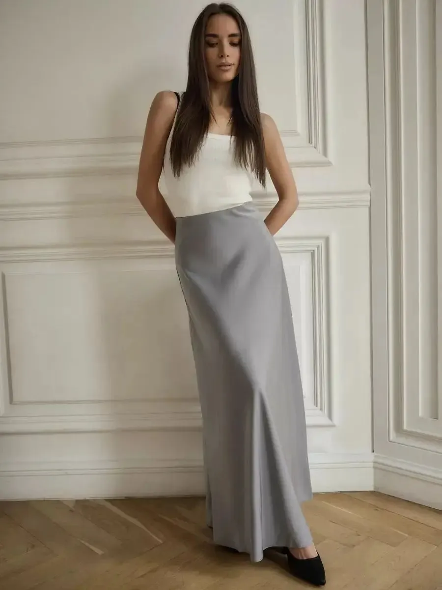 Girlary Satin Bread Hip Fishtail Skirt 2024 New Product Spring Women's High Waist Long Sardine Light Luxury Floor Slim Wrap Hip Skirt