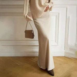 Girlary Satin Bread Hip Fishtail Skirt 2024 New Product Spring Women's High Waist Long Sardine Light Luxury Floor Slim Wrap Hip Skirt