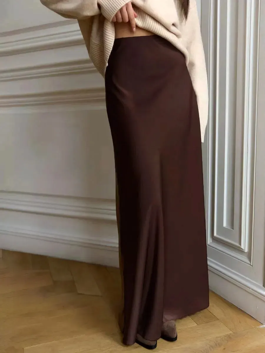 Girlary Satin Bread Hip Fishtail Skirt 2024 New Product Spring Women's High Waist Long Sardine Light Luxury Floor Slim Wrap Hip Skirt