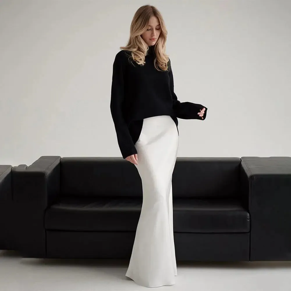 Girlary Satin Bread Hip Fishtail Skirt 2024 New Product Spring Women's High Waist Long Sardine Light Luxury Floor Slim Wrap Hip Skirt