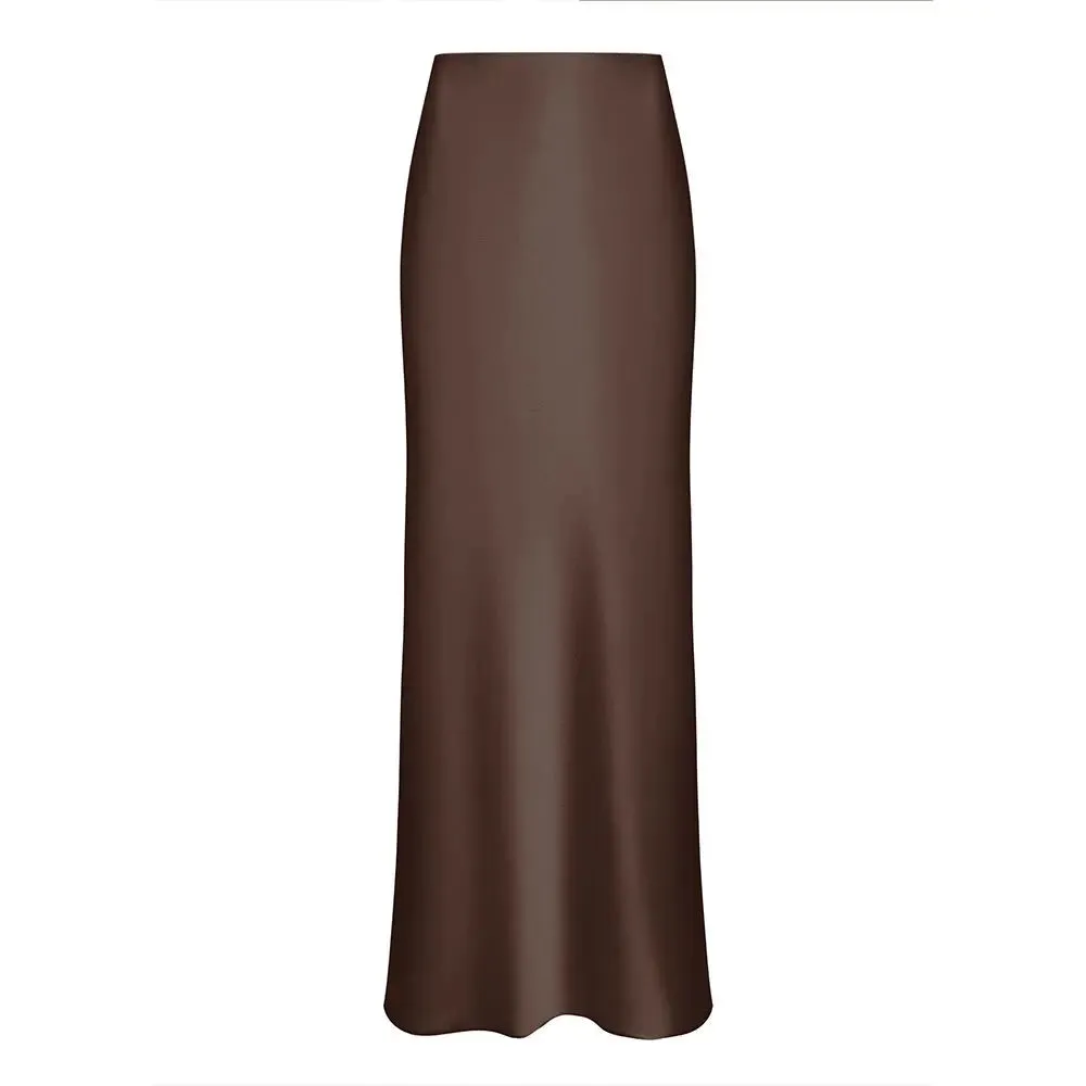 Girlary Satin Bread Hip Fishtail Skirt 2024 New Product Spring Women's High Waist Long Sardine Light Luxury Floor Slim Wrap Hip Skirt