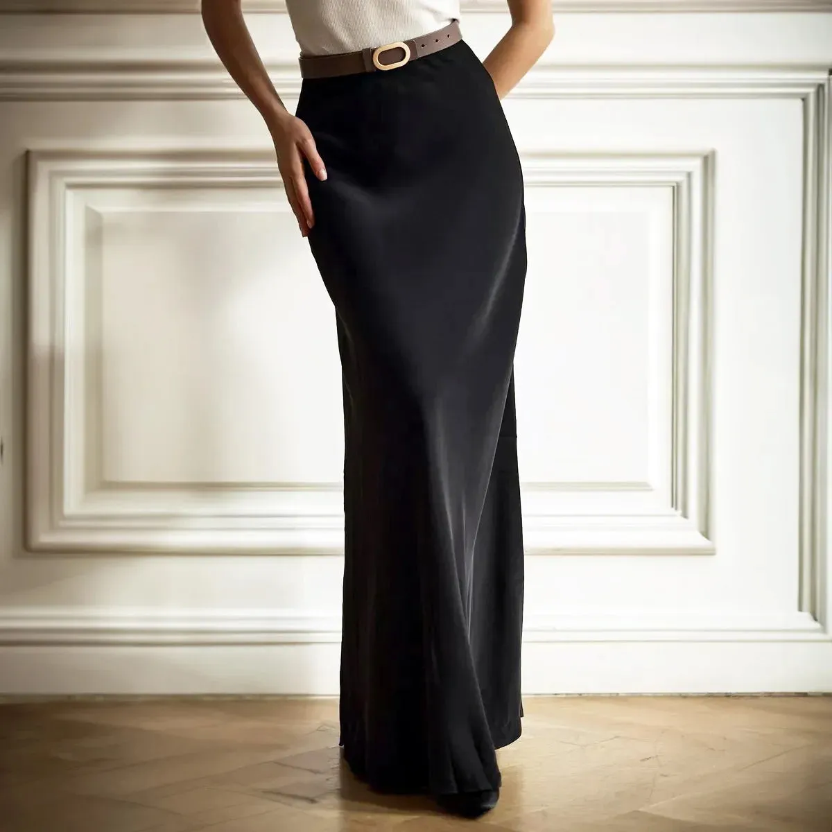 Girlary Satin Bread Hip Fishtail Skirt 2024 New Product Spring Women's High Waist Long Sardine Light Luxury Floor Slim Wrap Hip Skirt