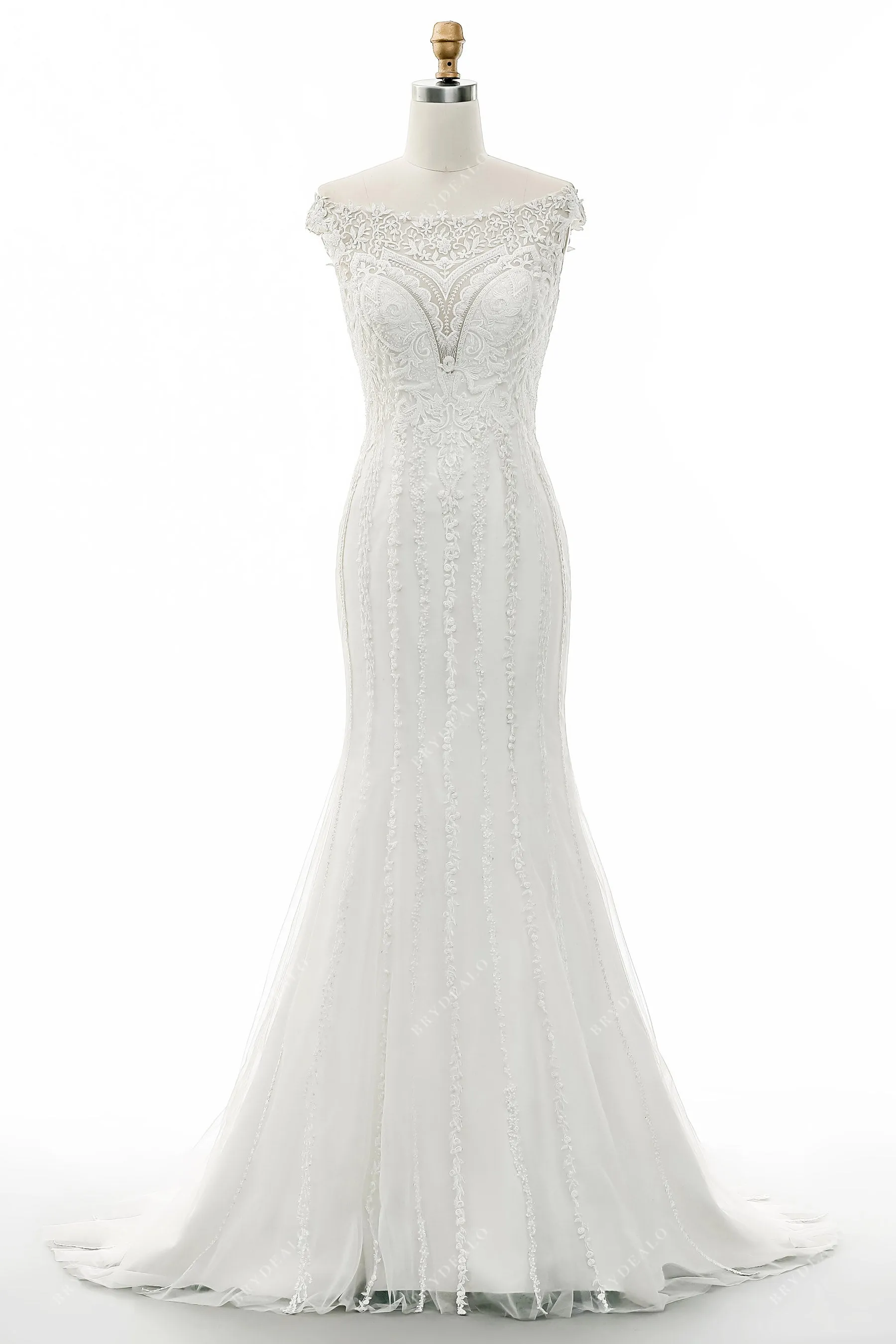Graceful Off Shoulder Mermaid Designer Lace Wedding Gown