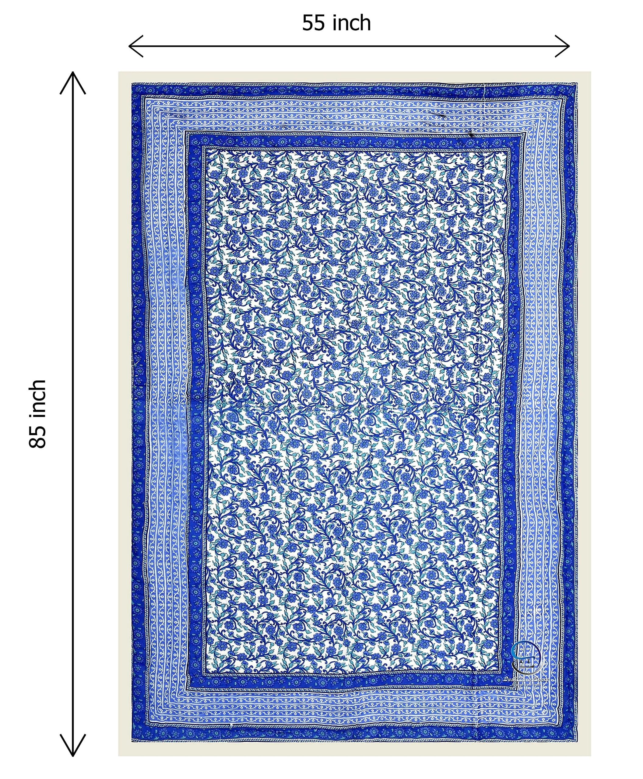 HASHIREX 210 TC Single Bed Jaipuri Cotton Rajai Blanket Ac Quilt Soft Light Weight Rajasthani Traditional Razia Comforter 85 x 55 inch Blue, Pack of