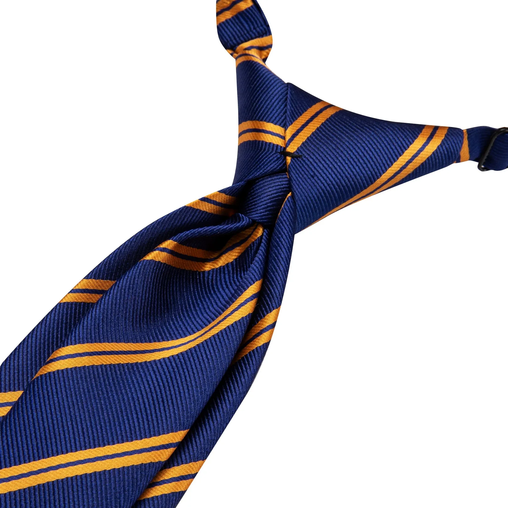 Hi-Tie Blue Yellow Striped Pre-tied Adjustable Tie Pocket Square