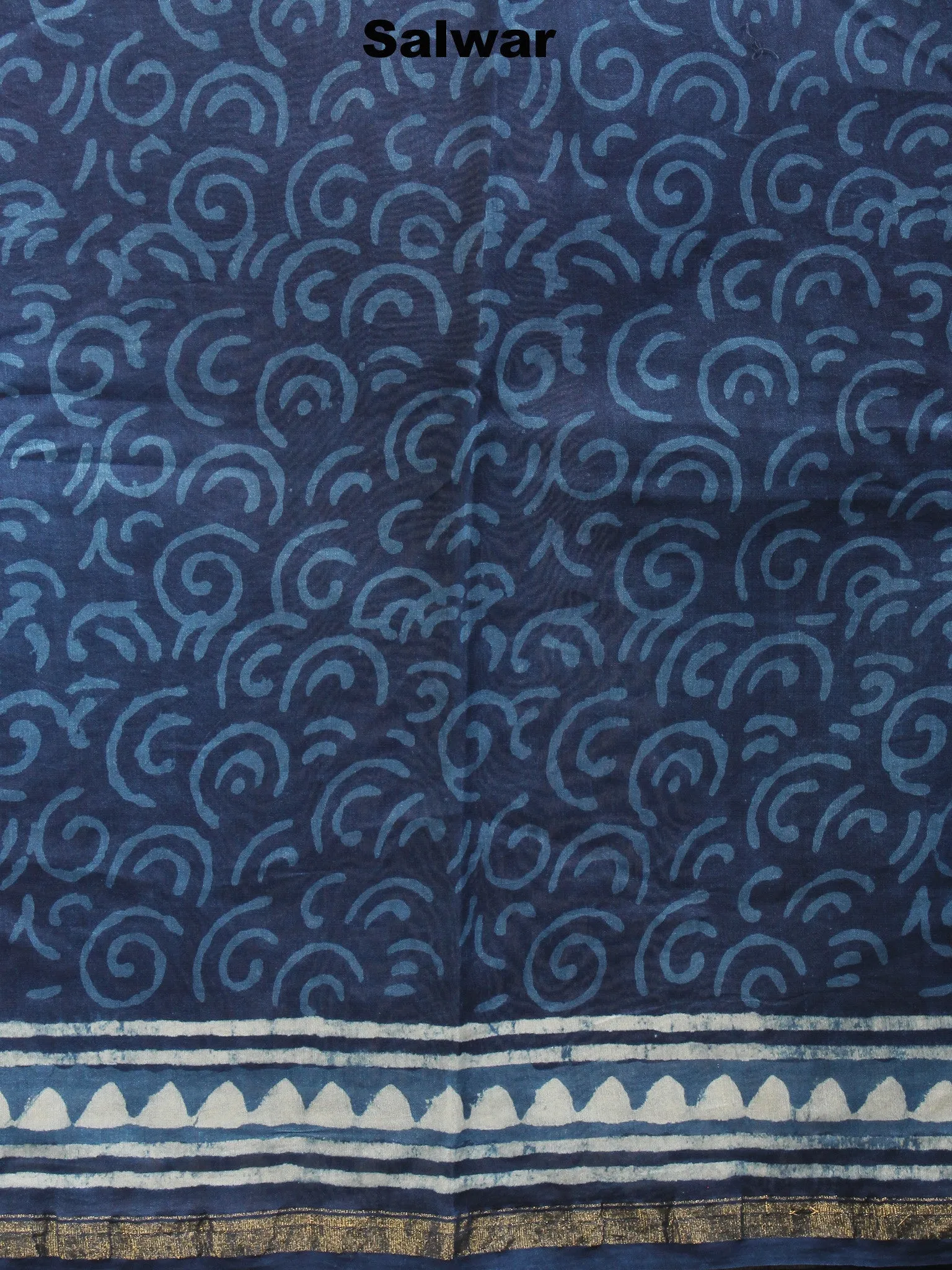 Indigo White Hand Block Printed Chanderi Kurta-Salwar Fabric With Chanderi Dupatta - S1628030