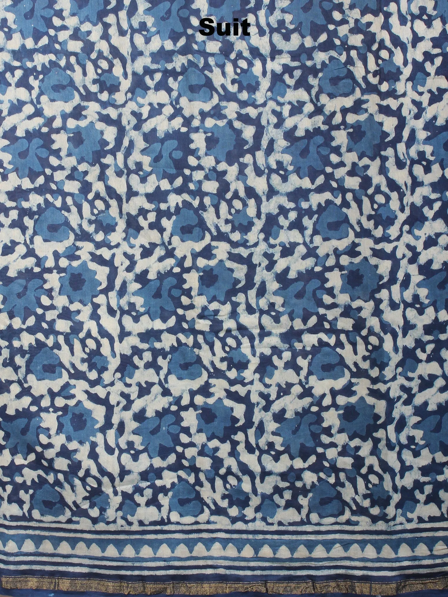 Indigo White Hand Block Printed Chanderi Kurta-Salwar Fabric With Chanderi Dupatta - S1628030