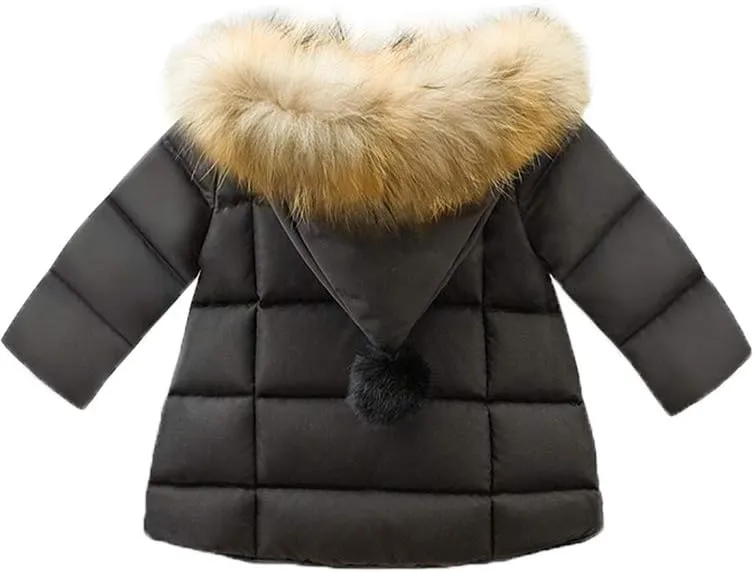 Mallimoda Baby Boys Girls Down Jacket Toddler Winter Warm Puffer Down Coat Cotton Hooded Fur Snowsuit