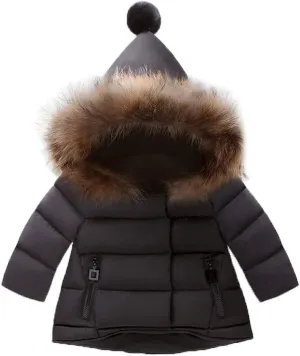 Mallimoda Baby Boys Girls Down Jacket Toddler Winter Warm Puffer Down Coat Cotton Hooded Fur Snowsuit