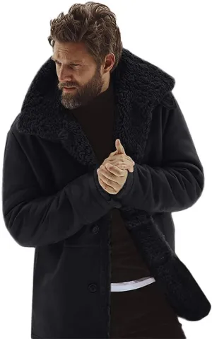 Men Sheepskin Jacket Warm Wool Lined Mountain Faux Lamb Jackets Coat Casual Fuzzy Fleece Leather Jacket for Winter