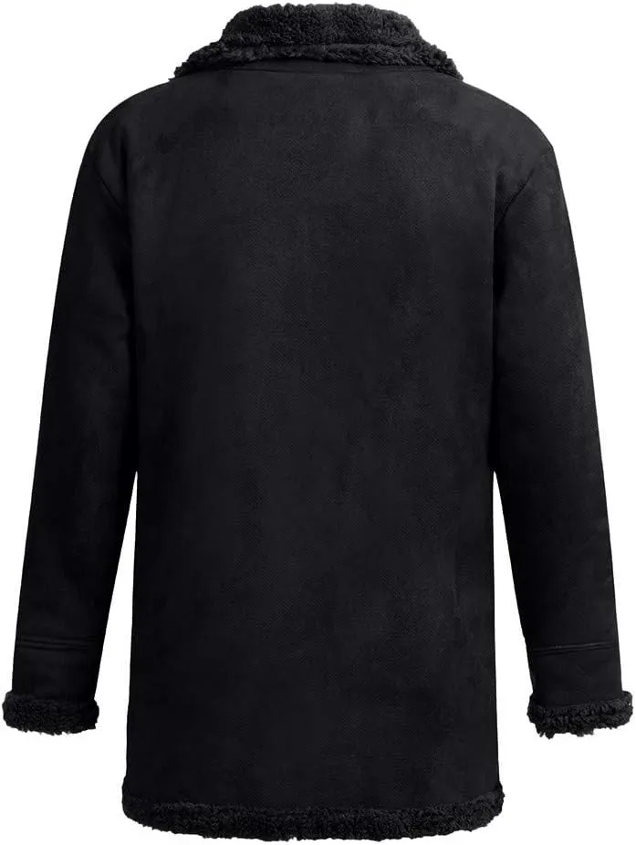 Men Sheepskin Jacket Warm Wool Lined Mountain Faux Lamb Jackets Coat Casual Fuzzy Fleece Leather Jacket for Winter