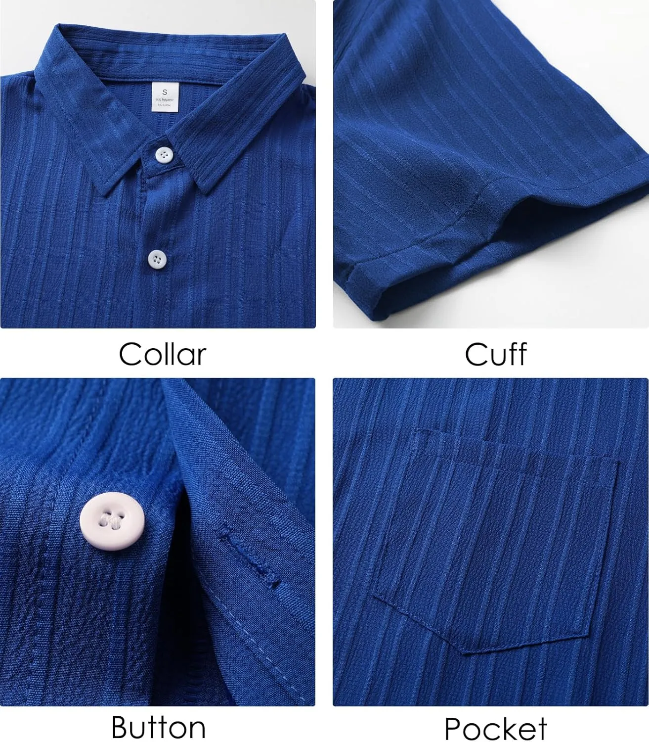 Mens Casual Short Sleeve Shirt Relaxed Button Down Summer Vacation Beach Textured Lightweight Wrinkle Free Shirt