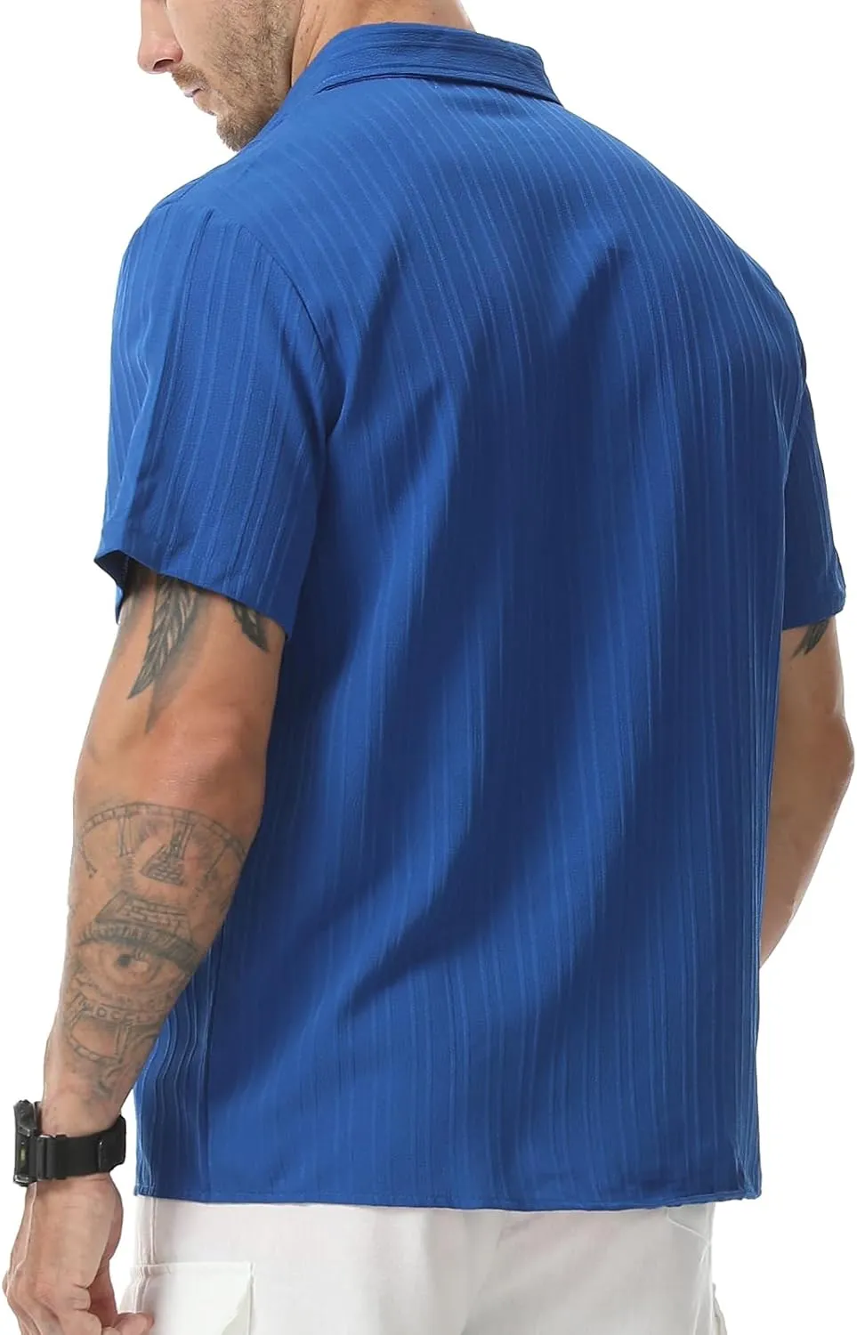 Mens Casual Short Sleeve Shirt Relaxed Button Down Summer Vacation Beach Textured Lightweight Wrinkle Free Shirt