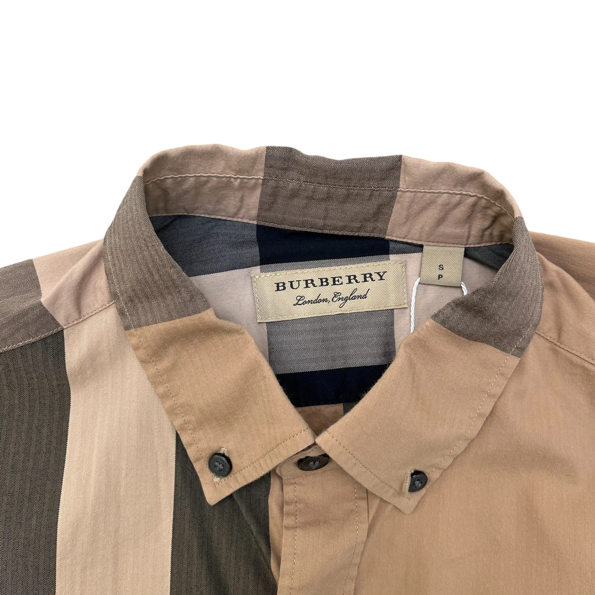 Men's Checkered Short Sleeve Shirt Beige Size S