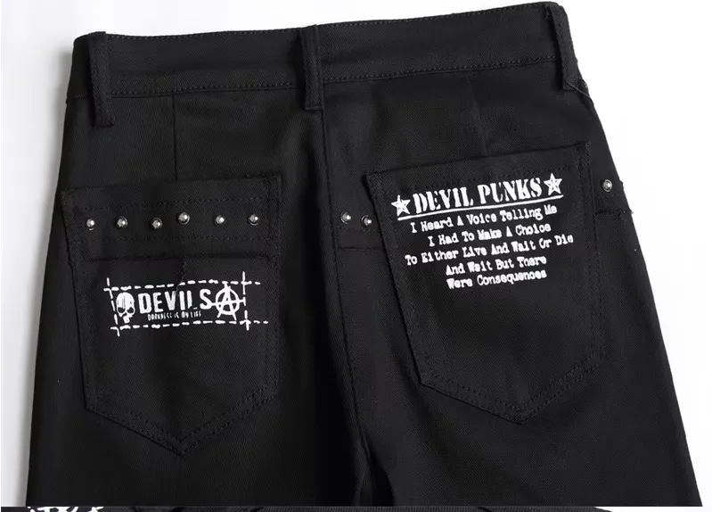 Men's Patchwork Jeans - Men's Punk Patchwork Stretch Street Slim Fit Holes Denim Cotton Jeans