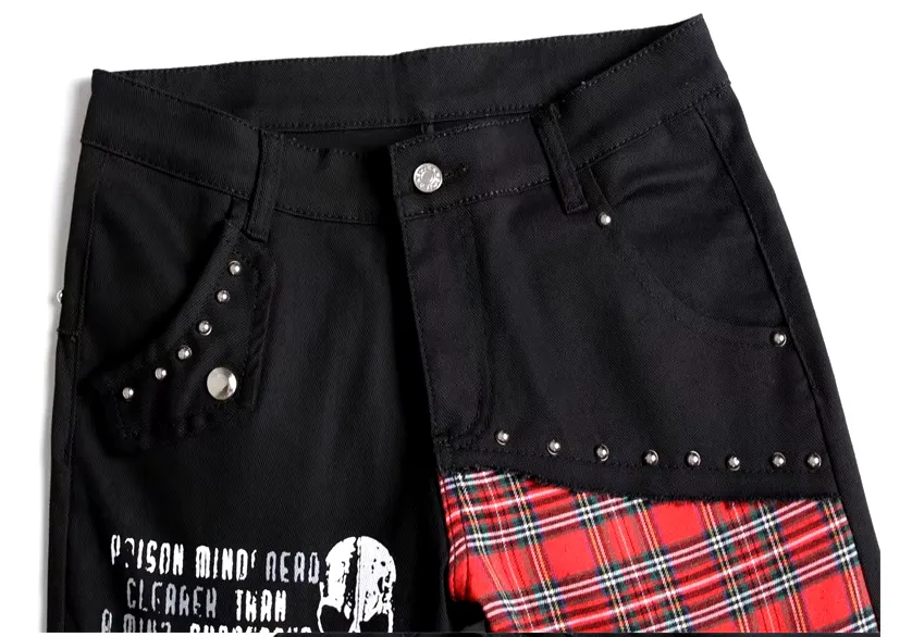 Men's Patchwork Jeans - Men's Punk Patchwork Stretch Street Slim Fit Holes Denim Cotton Jeans