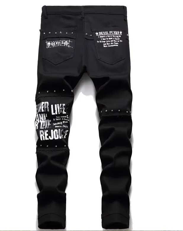 Men's Patchwork Jeans - Men's Punk Patchwork Stretch Street Slim Fit Holes Denim Cotton Jeans