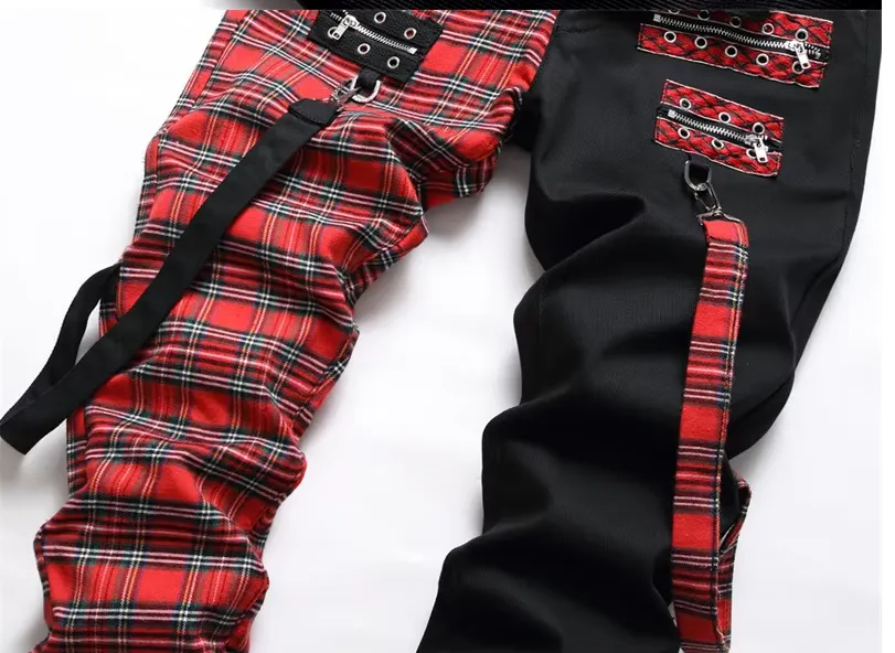 Men's Patchwork Jeans - Men's Punk Patchwork Stretch Street Slim Fit Holes Denim Cotton Jeans