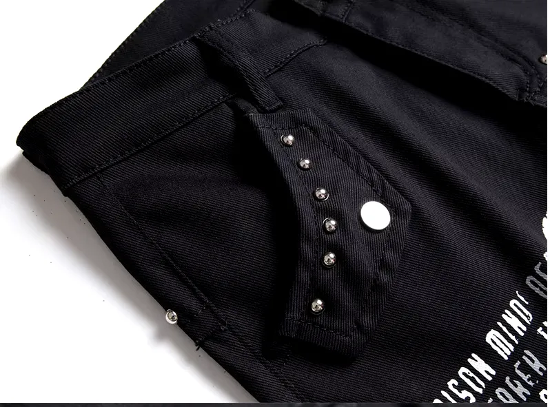 Men's Patchwork Jeans - Men's Punk Patchwork Stretch Street Slim Fit Holes Denim Cotton Jeans