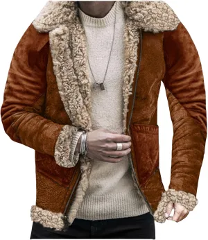 Men's Winter Fleece Jackets Faux Leather Jacket Warm Shearling Coat Outdoor Sherpa Lined Bomber Jacket for Men