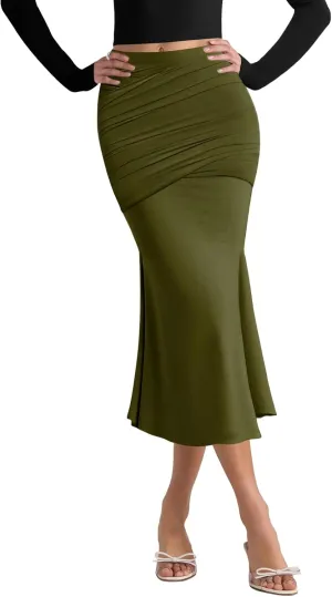 Pasgreson Women's Fishtail Midi Skirts High Waist Mermaid Bodycon Skirts Stretch Work Business Pencil Skirt