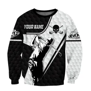 Personalized Name Golf Skull Black And White All Over Printed Pattern Sweatshirt Hoodie Christmas Shirt