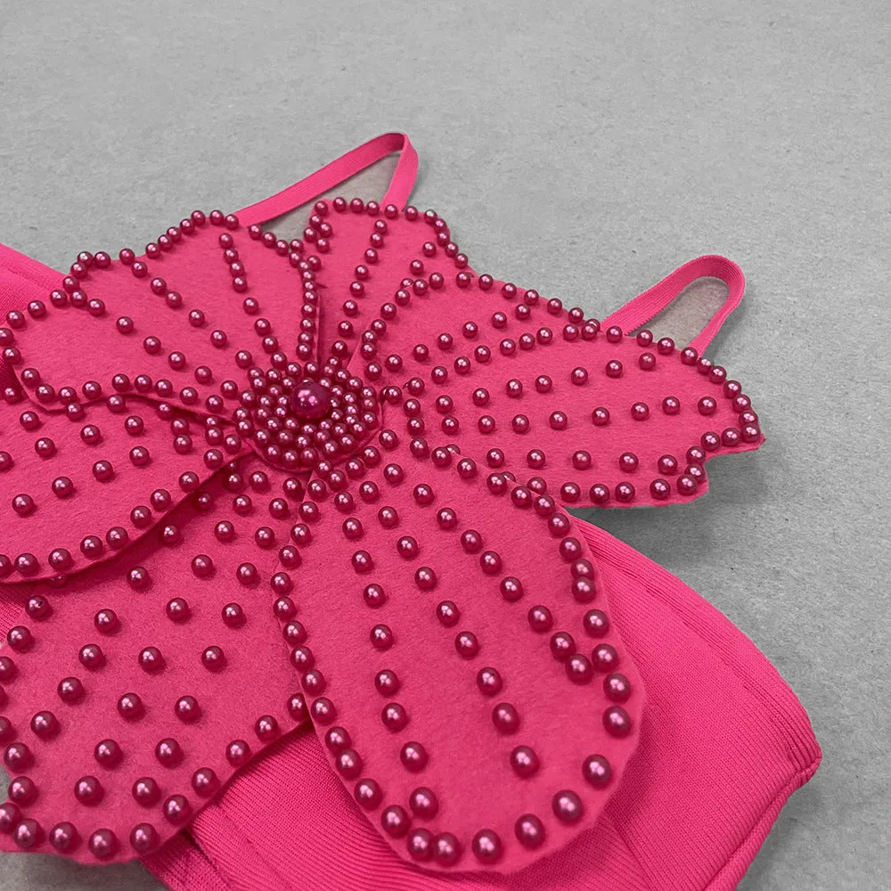 Pre Order:  Solid Beaded Flower Hanging Neck Top   Skirt