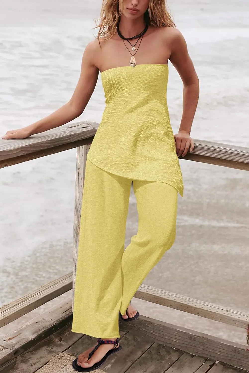 SENSERISE Womens 2 Piece Outfits Summer Knit Sweater Set Matching Lounge Set Off the Shoulder Tops and Pants