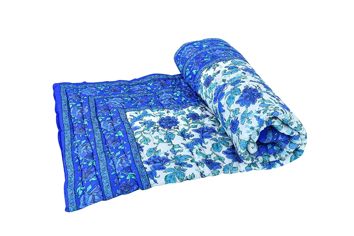 SIBLEY Jaipuri Light Weight Pure Cotton Traditional Rajasthani Print Blue Colour Single Bed Quilt/Razai/Blanket (Indigo Blue)