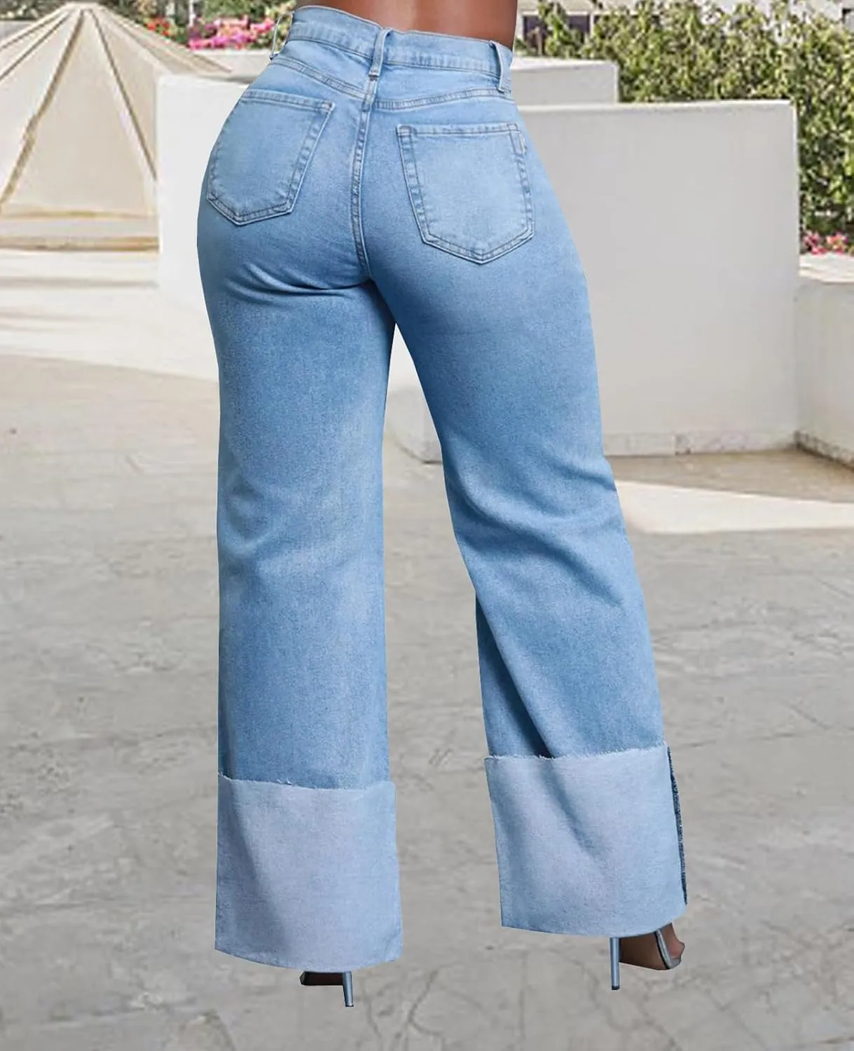 Skinny Bell Bottom Jeans for Women High Waisted Elastic Ripped Hole Flare Jeans Classic Denim Pants