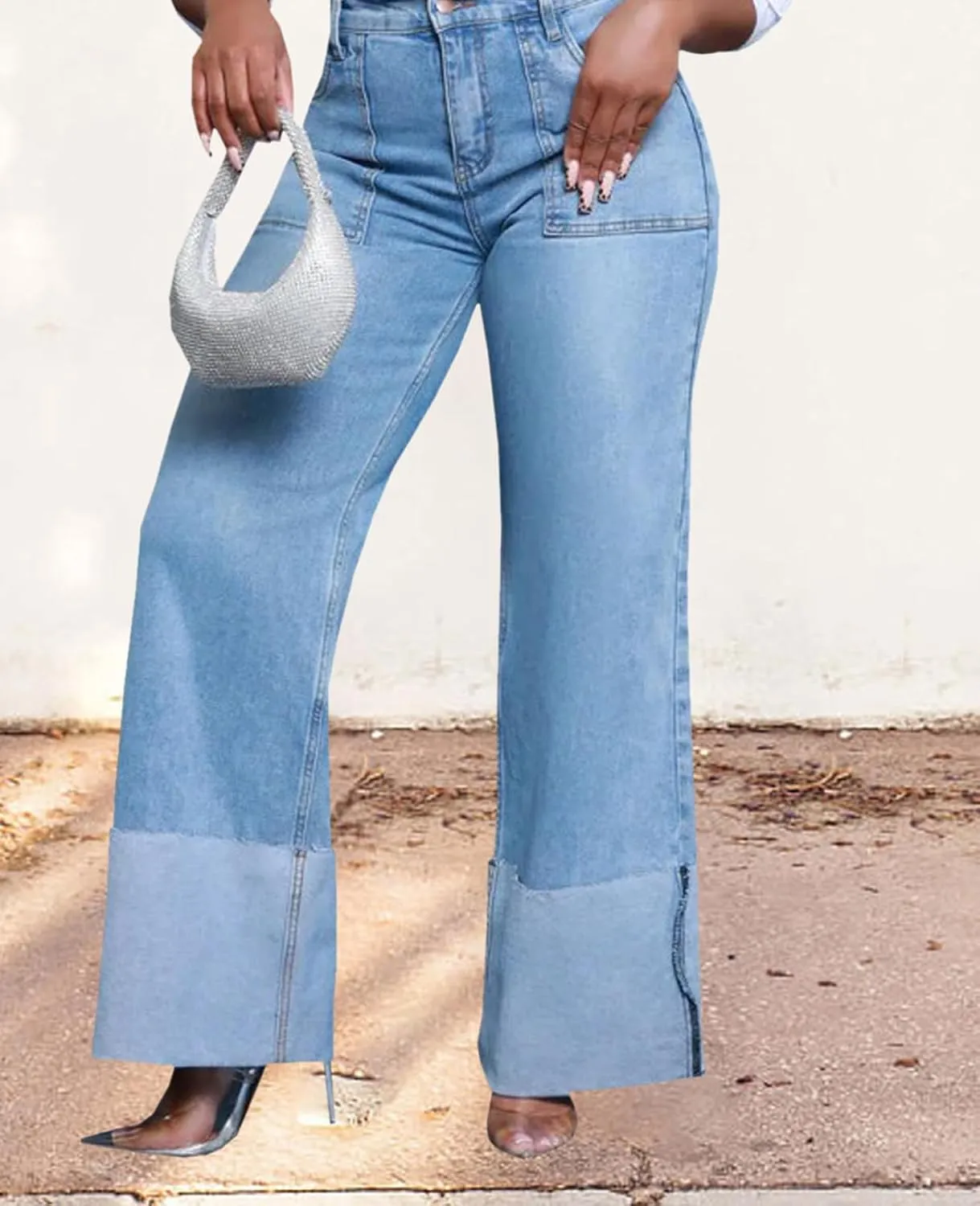 Skinny Bell Bottom Jeans for Women High Waisted Elastic Ripped Hole Flare Jeans Classic Denim Pants