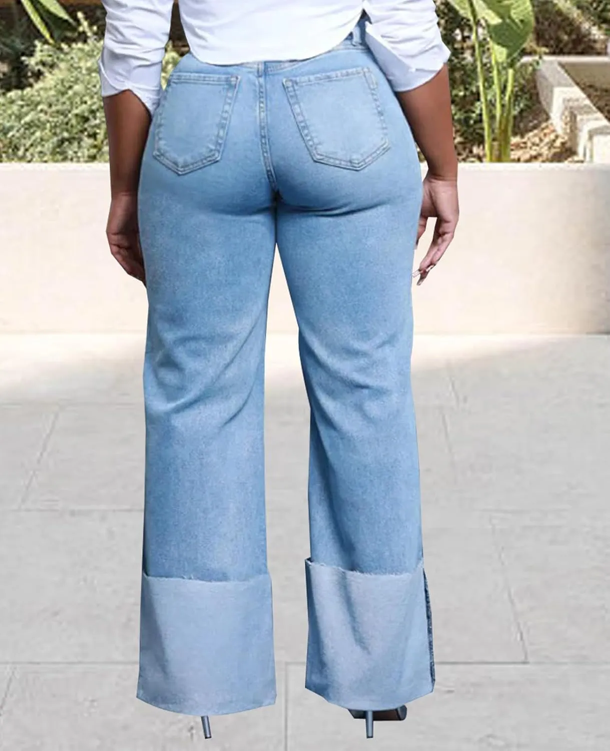 Skinny Bell Bottom Jeans for Women High Waisted Elastic Ripped Hole Flare Jeans Classic Denim Pants