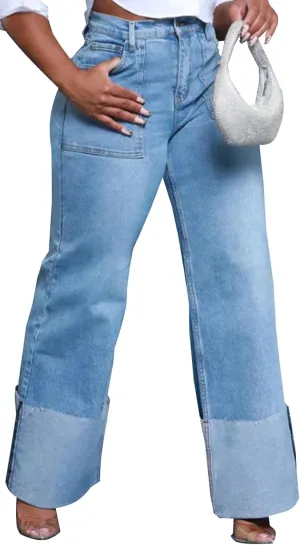 Skinny Bell Bottom Jeans for Women High Waisted Elastic Ripped Hole Flare Jeans Classic Denim Pants