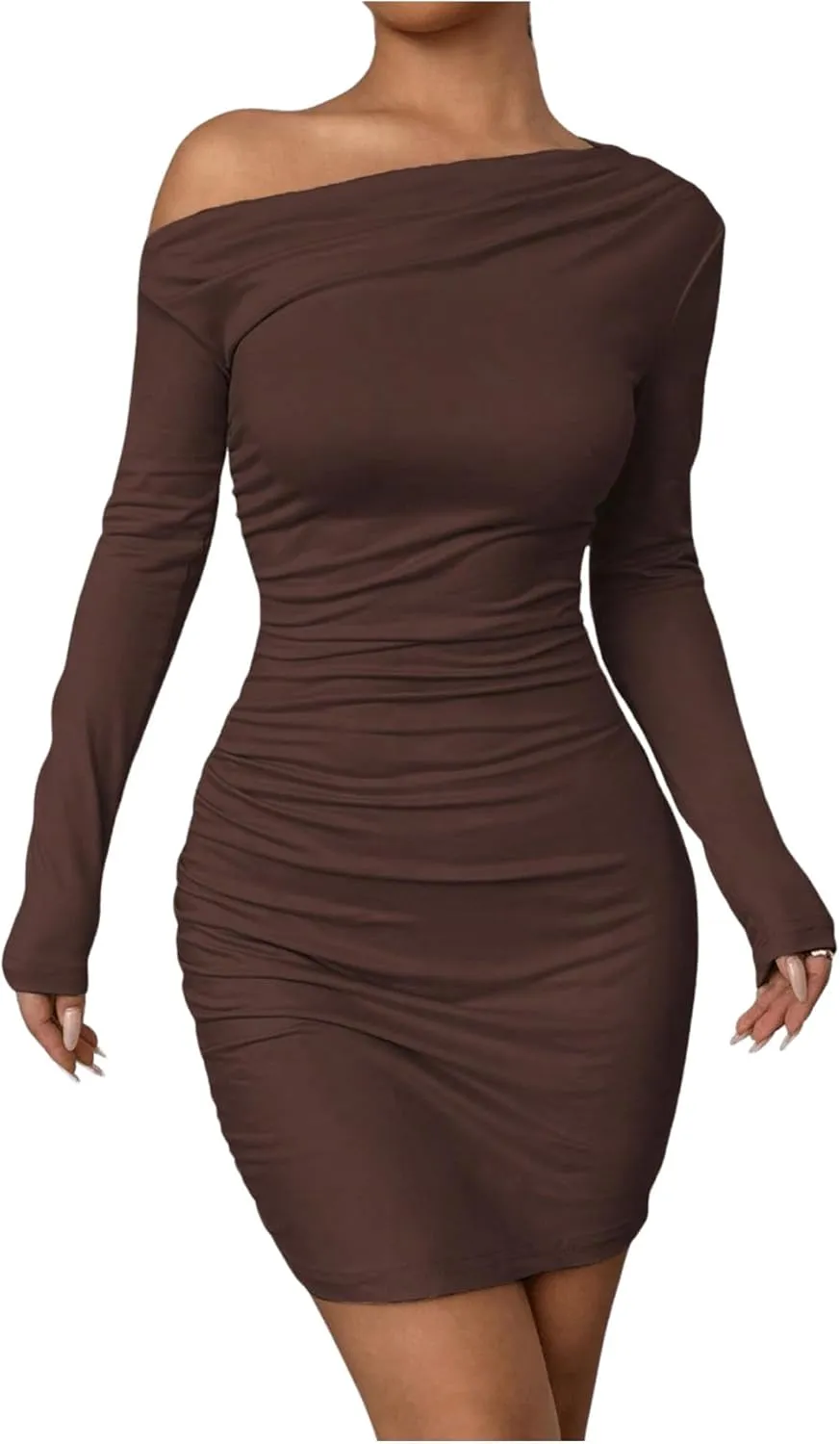 SOLY HUX Women's Ruched Bodycon Mini Dress Off The Shoulder Long Sleeve Fall Dresses