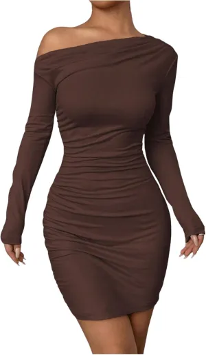 SOLY HUX Women's Ruched Bodycon Mini Dress Off The Shoulder Long Sleeve Fall Dresses