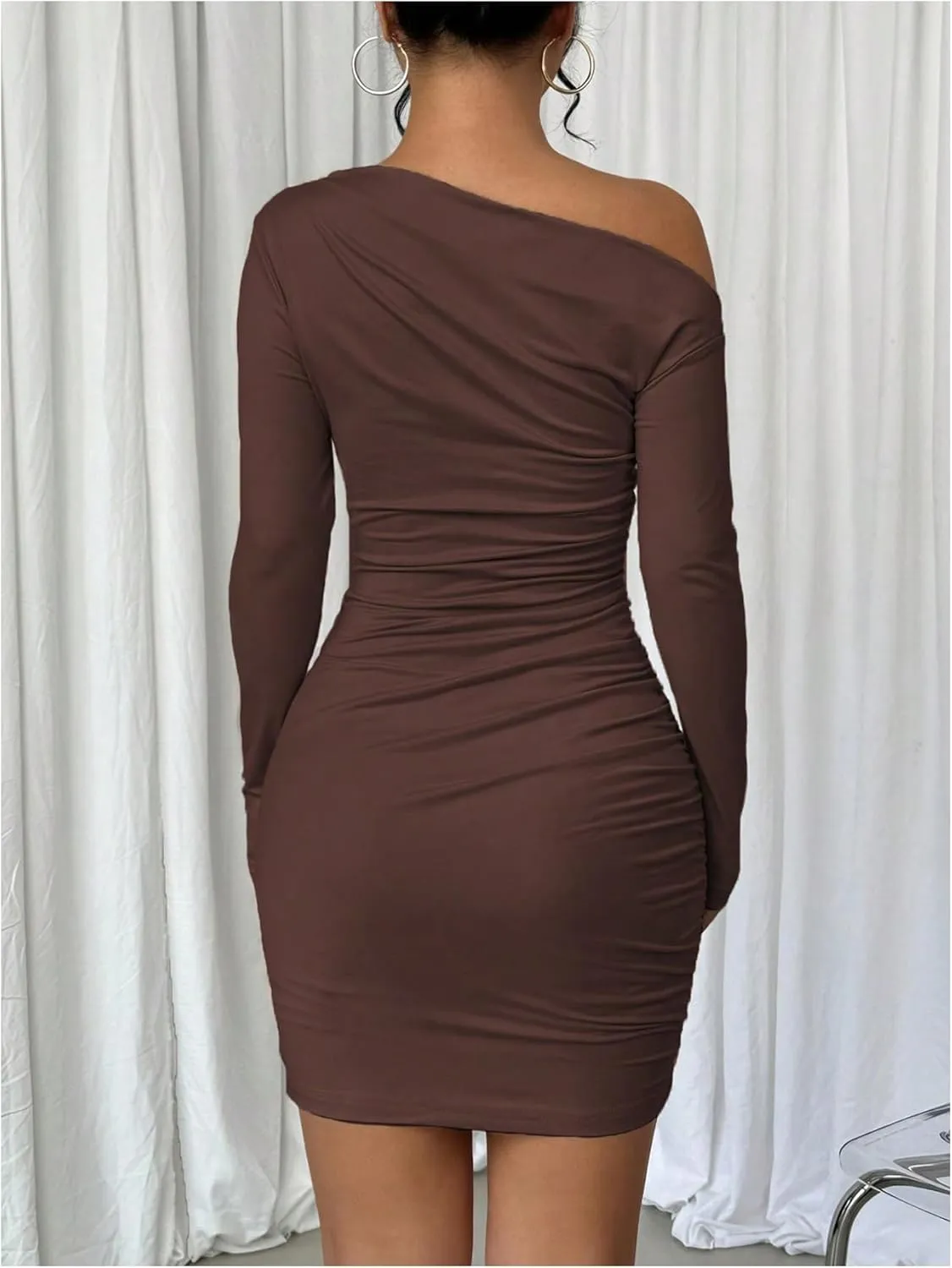 SOLY HUX Women's Ruched Bodycon Mini Dress Off The Shoulder Long Sleeve Fall Dresses