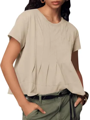 Tankaneo Womens Babydoll Tops Short Sleeve Peplum Pleated Summer T-Shirts Casual Loose Fit Flowy Tshirts 2025