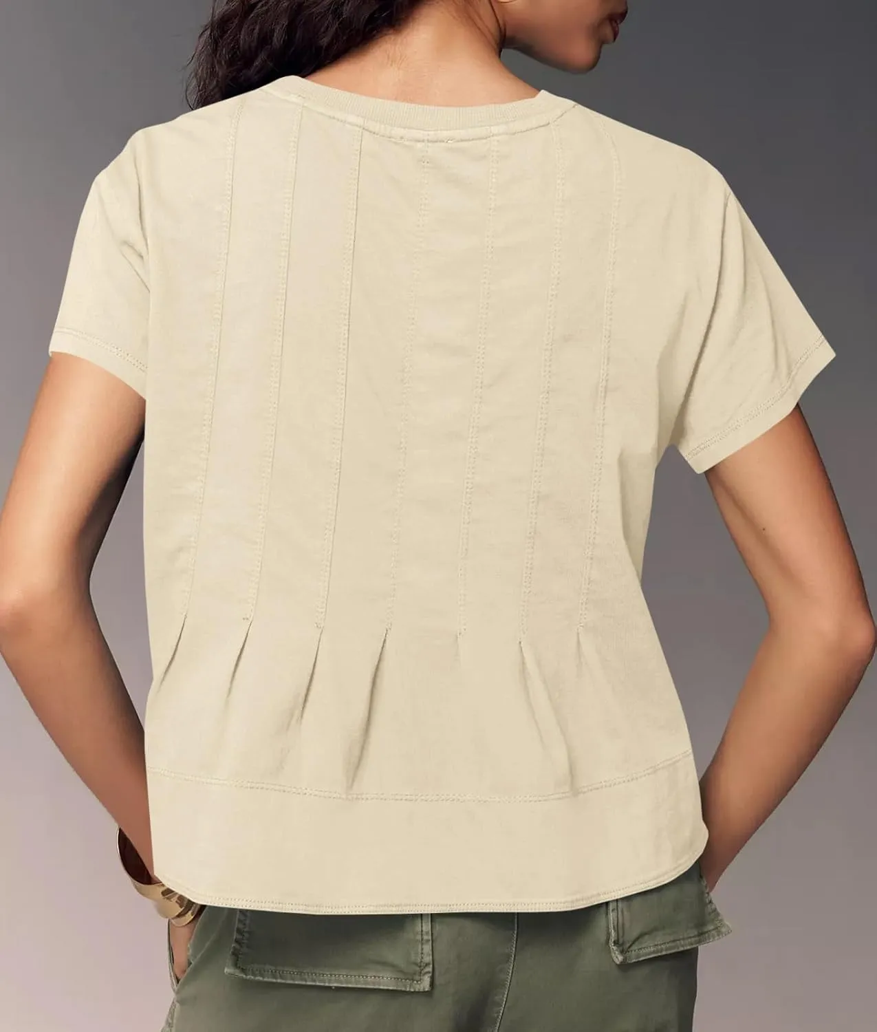 Tankaneo Womens Babydoll Tops Short Sleeve Peplum Pleated Summer T-Shirts Casual Loose Fit Flowy Tshirts 2025